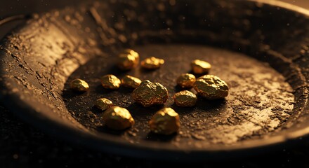 Gold nuggets in a gold panning dish