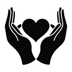 Obraz premium Hands gently holding a black heart symbol silhouette for love care and support illustration