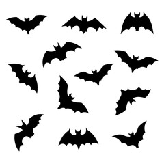 Set of spooky black bats for Halloween design. Perfect for party invitations, decorations, or any creepy themed project. Vector illustration.
