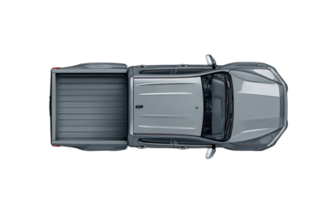 Top-down view of a light gray pickup truck.  Closed truck bed, smooth lines.  Modern design