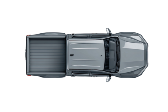 Top-down view of a light gray pickup truck.  Closed truck bed, smooth lines.  Modern design