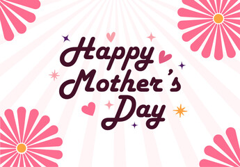 Happy Mothers Day Floral Card Design with Hearts and Decorative Text