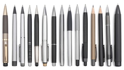 Row of various pens and pencils