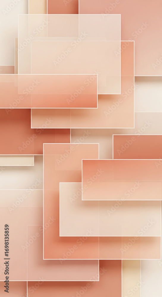 Poster abstract image of overlapping peach-toned squares creating a layered, geometric design, showcasing a