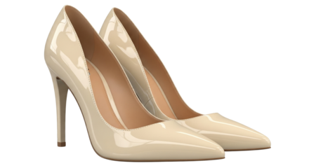 Cream patent leather high heels, isolated on transparent background


