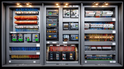 Electrical cabinet showing organized wiring and components for power distribution