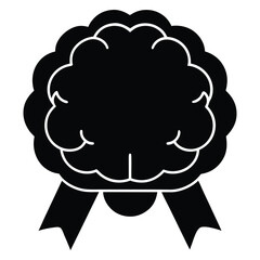 Black silhouette of a decorative ribbon badge with copy space for award recognition or achievement design illustration