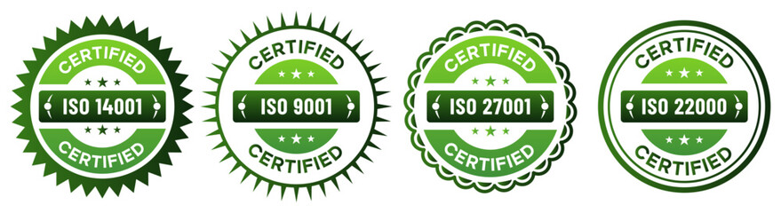 ISO Certified Badge Set for 9001 14001 22000 27001 Compliance Standards