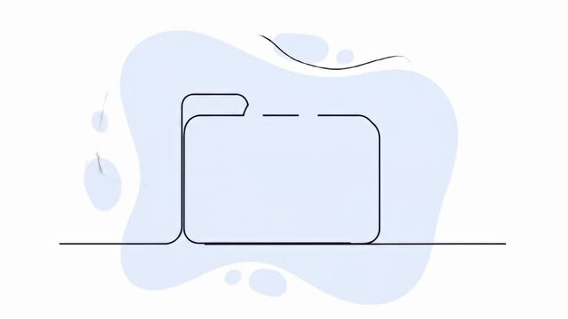 Minimalist line art of a stylized folder over a soft blue blob on a white background
