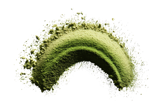 Light-green powder spills in a curved arc against a black background