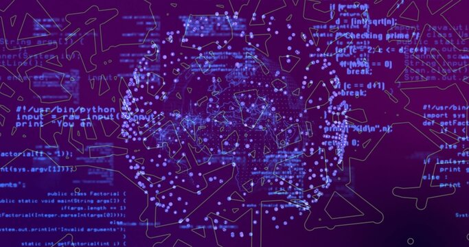 Spherical cluster glowing nodes linking lines in data space with code snippets, geometric outlines
