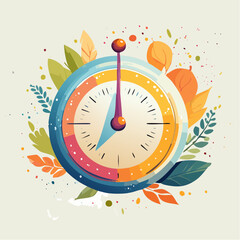 Autumn Clock Surrounded By Colorful Leaves