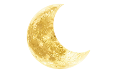A golden crescent moon isolated against a black background in a digital illustration style