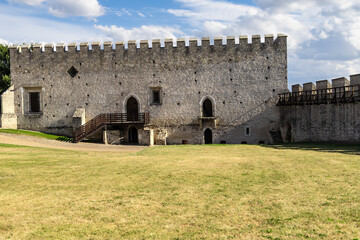 Medieval stone royal castle and defensive walls. Szydlow, Swietokrzyskie Province, Poland
