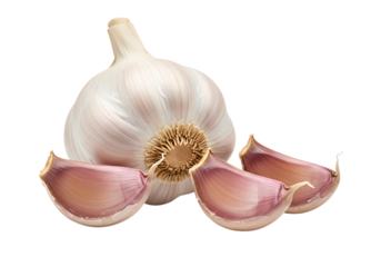 Exceptional CloseUp Single Bulb of Garlic with Separated Cloves isolated on transparent background