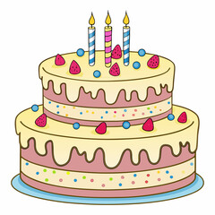 Two Tier Birthday Cake with Candles Vector Illustration