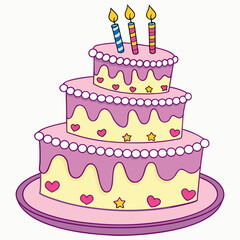 Three Tier Pink and Yellow Birthday Cake with Star Decorations