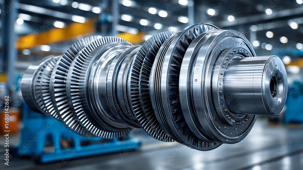 Aufkleber shiny metal turbine rotor displaying engineering prowess in factory setting