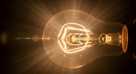 Inspirational glowing light bulb radiating warm energy and bright ideas for innovation and creativity