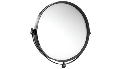 Fototapeta premium A circular, studio-quality light fixture. A smooth, white, circular light panel is centered within a dark, circular frame. The frame has a slightly textured, dark gray or black appearance.