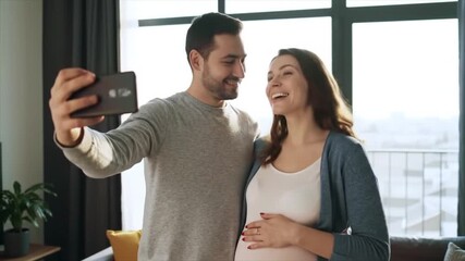 Happy pregnant couple taking a joyful selfie to document their pregnancy. - Powered by Adobe