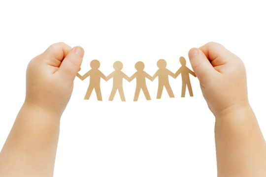 Paper chain of people cutouts on a transparent background. Unity. Community. Symbol of friendship. - Powered by Adobe