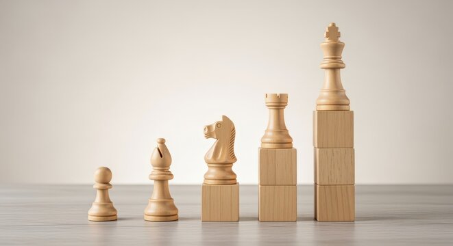 Wooden chess pieces forming a business growth graph