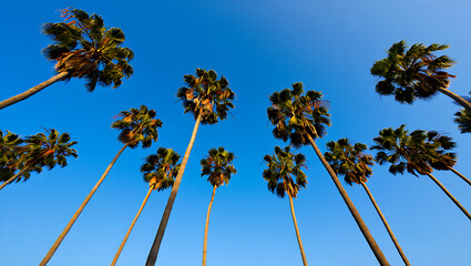 Obraz premium Tall Palm Trees Rising into a Clear Blue Sky