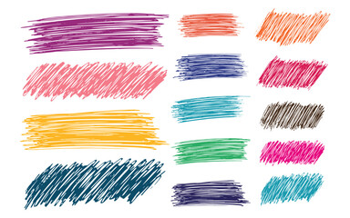 Collection colorful bold curved lines with loops isolated on white. Hand drawn bold grunge wavy and swirled brush strokes. Simple childish vector scribbles and squiggles. Creative trendy style design