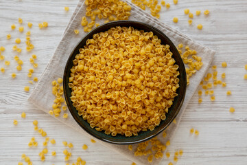 Homemade Perlini Pasta in a Bowl, top view.