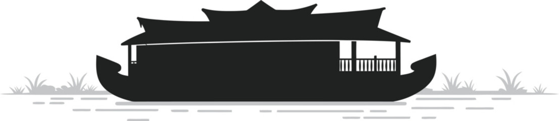 Obraz premium a boat silhouette with roof and grass on transparent background