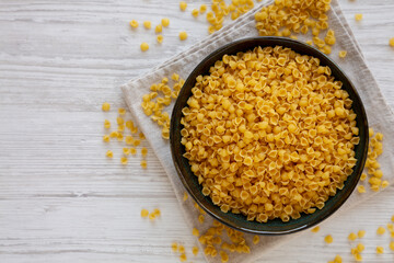 Homemade Perlini Pasta in a Bowl, top view. Copy space.