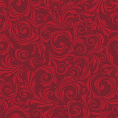 Seamless Vintage Decorative Baroque Swirl Pattern On Red Background