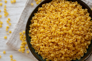 Homemade Perlini Pasta in a Bowl, top view. Flat lay, overhead, from above.
