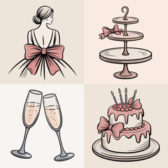 Wedding and Celebration Elements Bride Cake Glasses Keywords: wedding, celebration, bride, cake