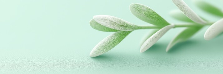 Obraz premium Green leaf branch on soft pastel background, close-up view, nature concept