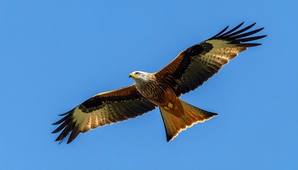 Red Kite soaring against a vibrant blue sky