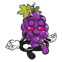 cute grape fruit mascot character vector illustration character meditating, work of hand drawn
