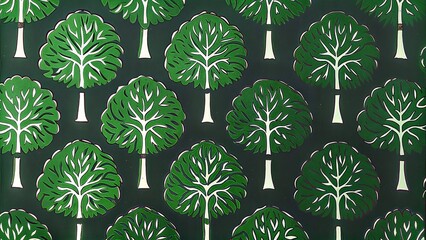 Seamless Green Tree Pattern Illustration on Dark Background