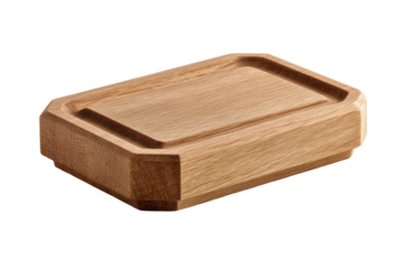Rectangular, light-brown wooden cutting board with beveled edges