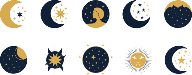 Naklejka premium Celestial Art Motifs for Mystical Design