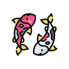  vector icon depicting two stylized Koi fish swimming