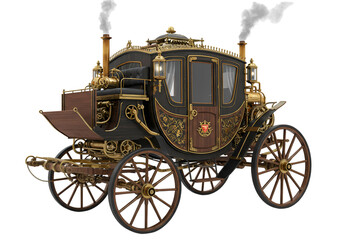 Fototapeta premium Vintage SteamPowered Carriage Ornate Design Victorian Era Transportation isolated on transparent background