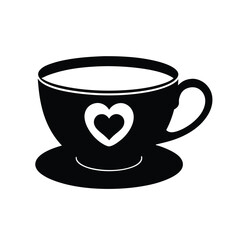 Coffee Cup with Heart Silhouette Vector