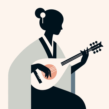 woman playing lute silhouette minimalist design clip art preview
