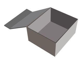 Open gray cardboard box with lid isolated on transparent background  
