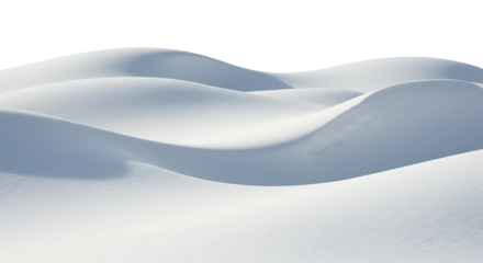 Abstract Snow Dunes with Soft Shadows and White Sky, isolated on transparent cutout background, cut out, png