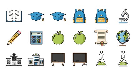 Get ready for a great school year with this fun and vibrant back to school essentials scene including a globe, books, and science equipment!