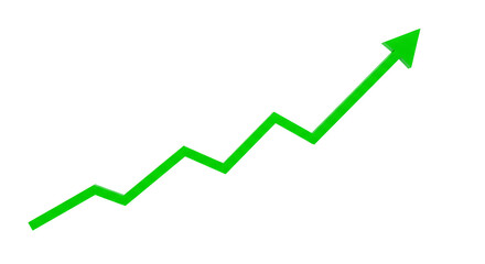 Obraz premium Green arrow graph pointing up showing growth and success, isolated on transparent cutout background, cut out, png