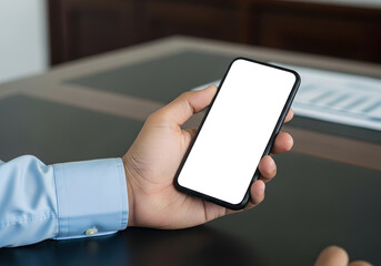 Businessman Holding a Smartphone with a Blank Screen Mockup